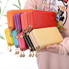 Crocodile Embossed Long Wallet Patent Leather Phone Bag Zipper Clutch
