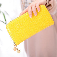 Crocodile Embossed Long Wallet Patent Leather Phone Bag Zipper Clutch
