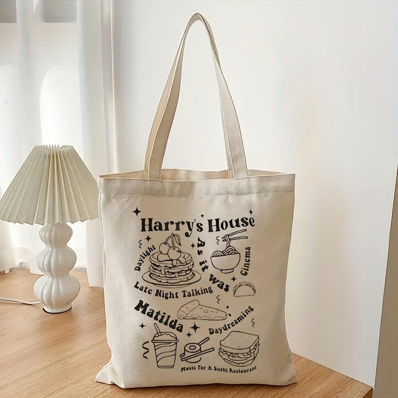 Cartton Food Pattern Canvas Shopping Bag Large Capacity Tote Bag