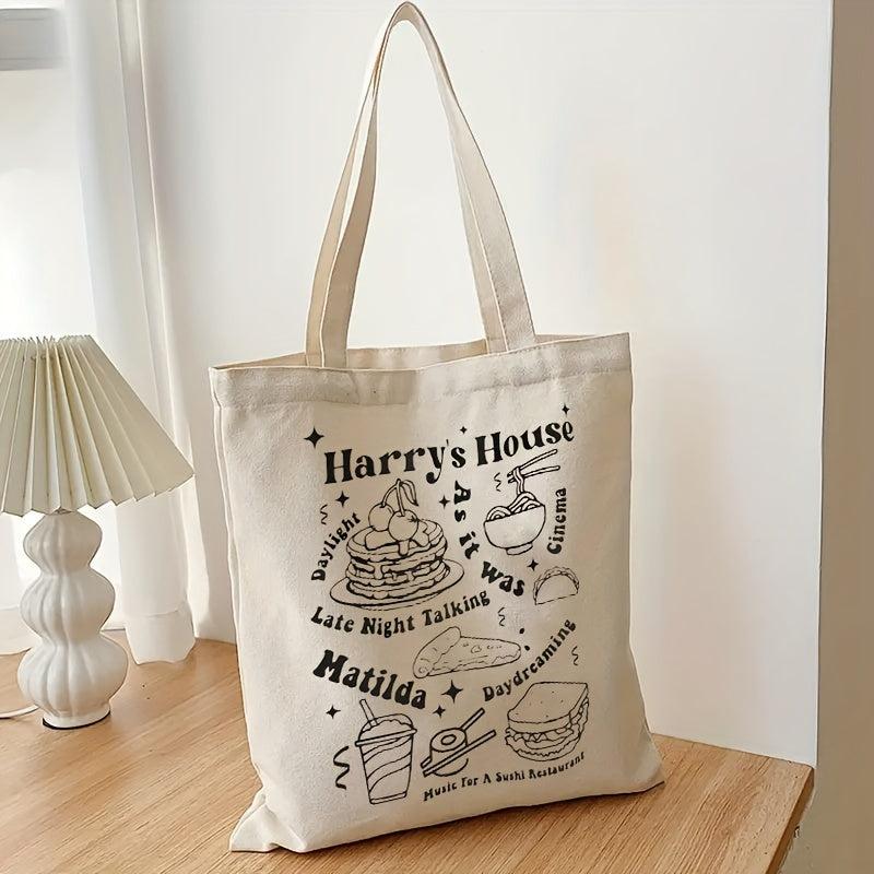 Cartton Food Pattern Canvas Shopping Bag Large Capacity Tote Bag