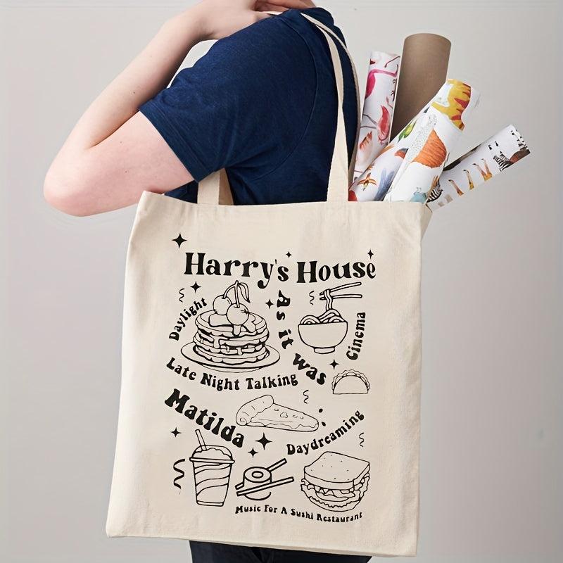 Cartton Food Pattern Canvas Shopping Bag Large Capacity Tote Bag