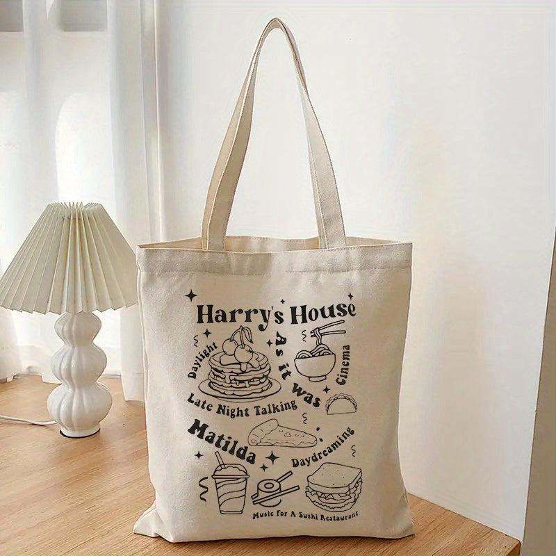 Cartton Food Pattern Canvas Shopping Bag Large Capacity Tote Bag