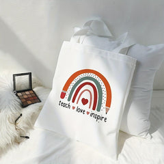 Rainbow Love Print Tote Bag Canvas Shoulder Large Reusable Shopping Bag