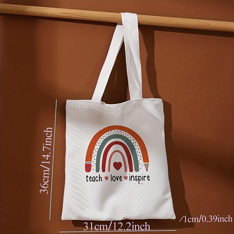 Rainbow Love Print Tote Bag Canvas Shoulder Large Reusable Shopping Bag