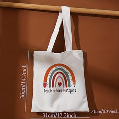 Rainbow Love Print Tote Bag Canvas Shoulder Large Reusable Shopping Bag