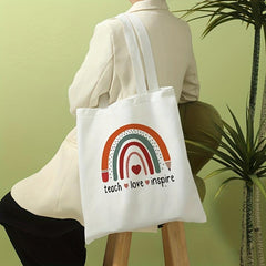 Rainbow Love Print Tote Bag Canvas Shoulder Large Reusable Shopping Bag