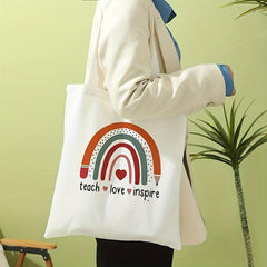 Rainbow Love Print Tote Bag Canvas Shoulder Large Reusable Shopping Bag