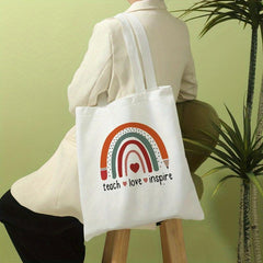 Rainbow Love Print Tote Bag Canvas Shoulder Large Reusable Shopping Bag