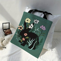 Flower Bunny Print Canvas Tote Bag Large Capacity Shoulder Bag
