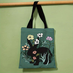 Flower Bunny Print Canvas Tote Bag Large Capacity Shoulder Bag