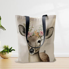 Deer Print Canvas Tote Bag Large Capacity Shoulder Bag