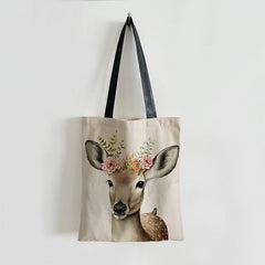 Deer Print Canvas Tote Bag Large Capacity Shoulder Bag