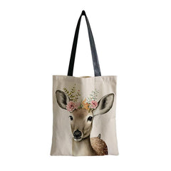 Deer Print Canvas Tote Bag Large Capacity Shoulder Bag