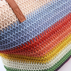 Large Rainbow Tote Bag Straw Storage Shoulder Bag For Travel