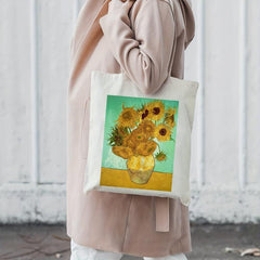 Sunflower Print Canvas Tote Bag - Reusable Grocery Shopping Bag