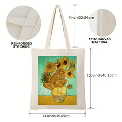 Sunflower Print Canvas Tote Bag - Reusable Grocery Shopping Bag