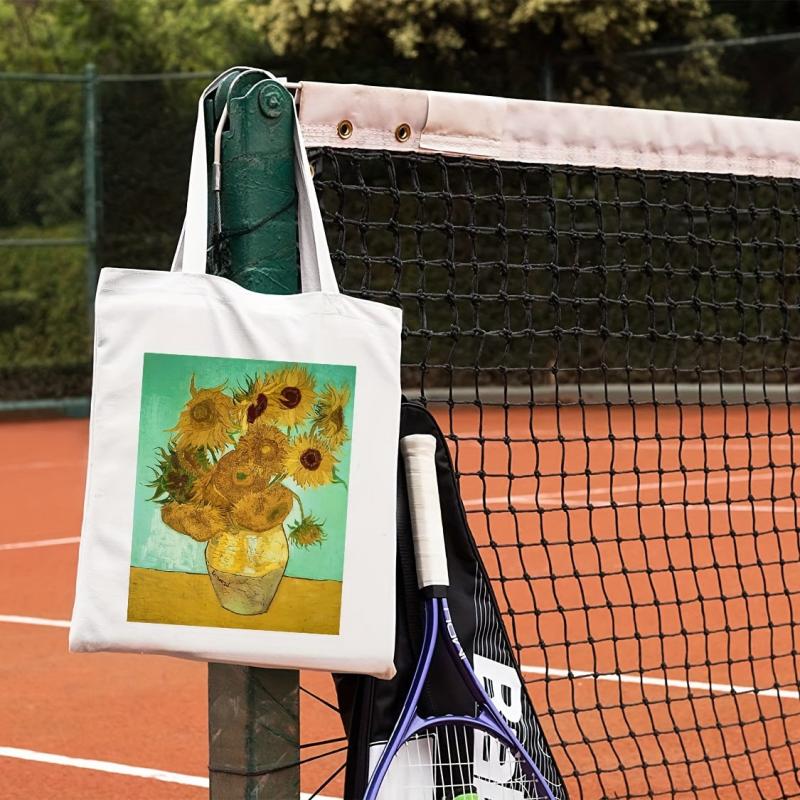 Sunflower Print Canvas Tote Bag - Reusable Grocery Shopping Bag