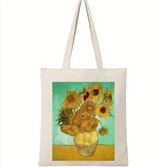 Sunflower Print Canvas Tote Bag - Reusable Grocery Shopping Bag