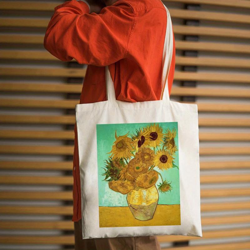 Sunflower Print Canvas Tote Bag - Reusable Grocery Shopping Bag