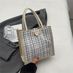 Tweed Handbag for Women Burlap Tote Bag Portable Lunch Box Bag