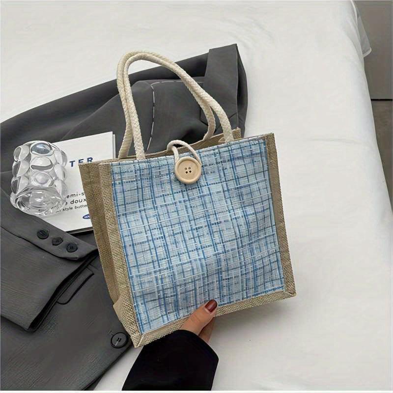Tweed Handbag for Women Burlap Tote Bag Portable Lunch Box Bag