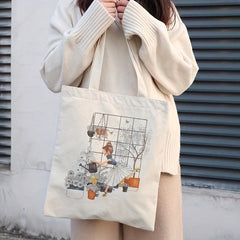 Floral Girl Tote Bag Eco Shoulder Reusable Grocery Shopping