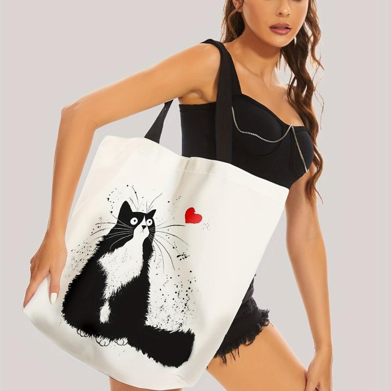Love Cat Print Handbag Large Travel Beach Shoulder Bag