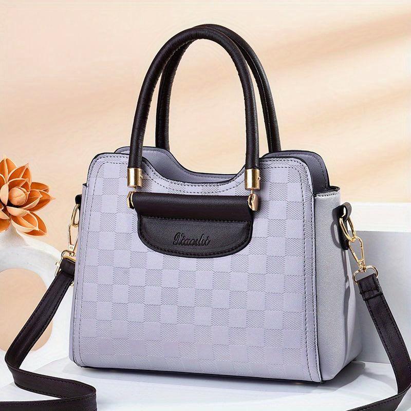 Plaid Embossed Handbag PU Crossbody Satchel Purse