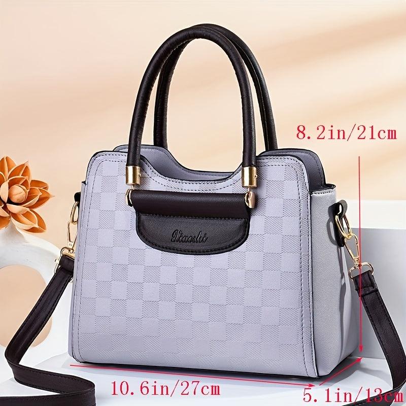 Plaid Embossed Handbag PU Crossbody Satchel Purse