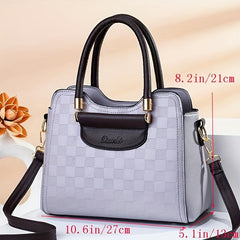Plaid Embossed Handbag PU Crossbody Satchel Purse