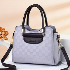 Plaid Embossed Handbag PU Crossbody Satchel Purse