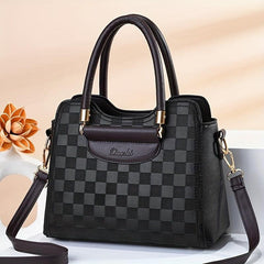Plaid Embossed Handbag PU Crossbody Satchel Purse