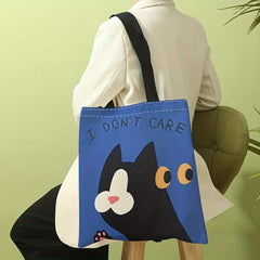 Black Cat Print Tote Bag Large Travel Beach Shoulder Bag