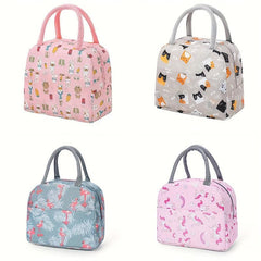 Cartoon Pattern Zipper Storage Handbag Lightweight Lun Bag For Work