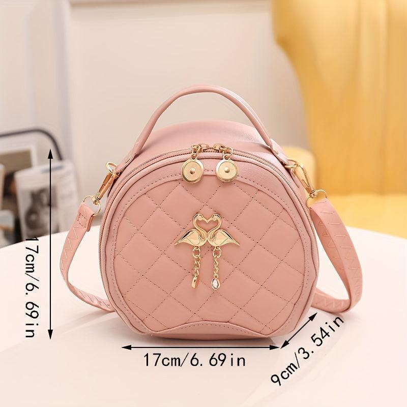 Quilted Round Crossbody Bag PU Leather Shoulder Bag