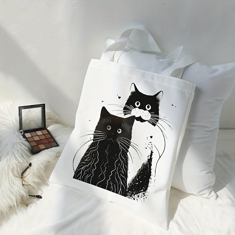 Cats Print Canvas Tote Bag Travel Beach Shoulder Bag