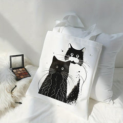 Cats Print Canvas Tote Bag Travel Beach Shoulder Bag