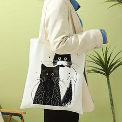 Cats Print Canvas Tote Bag Travel Beach Shoulder Bag