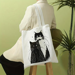 Cats Print Canvas Tote Bag Travel Beach Shoulder Bag