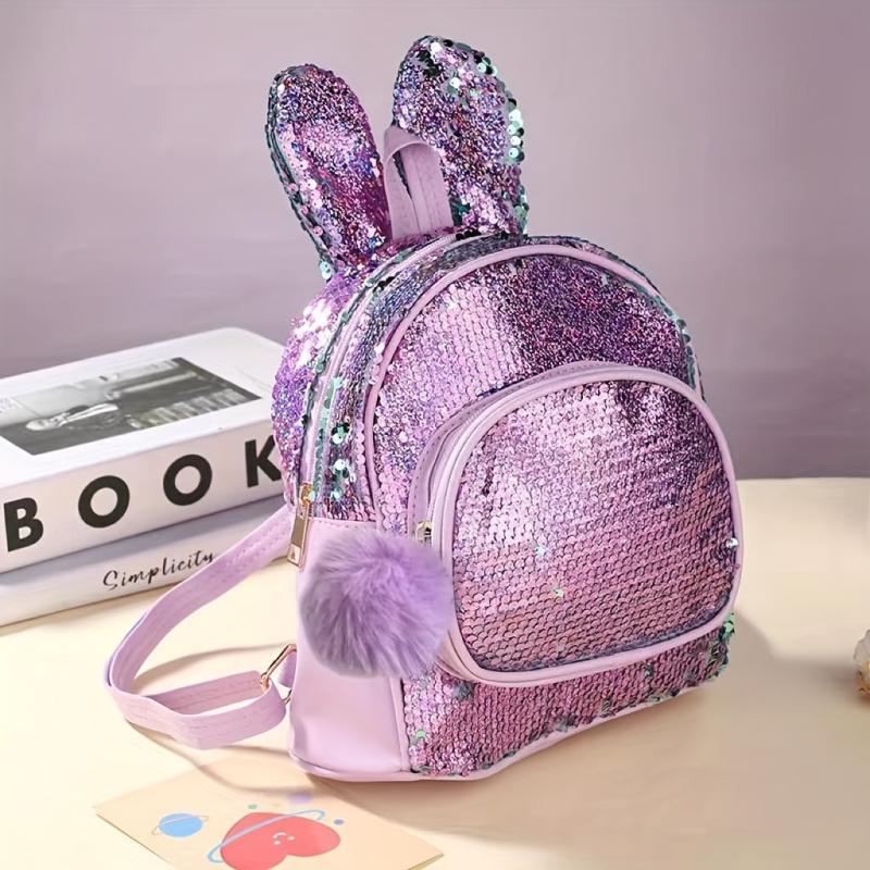 Colorful Rabbit Children's Backpack Plush Ball Sequin Changing