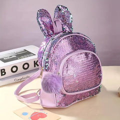 Colorful Rabbit Children's Backpack Plush Ball Sequin Changing