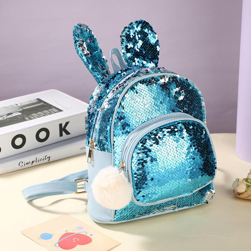 Colorful Rabbit Children's Backpack Plush Ball Sequin Changing