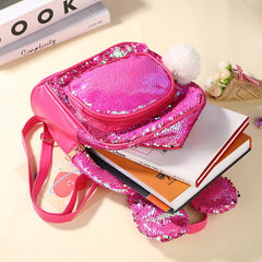 Colorful Rabbit Children's Backpack Plush Ball Sequin Changing