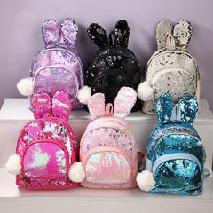 Colorful Rabbit Children's Backpack Plush Ball Sequin Changing