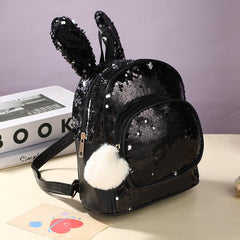 Colorful Rabbit Children's Backpack Plush Ball Sequin Changing