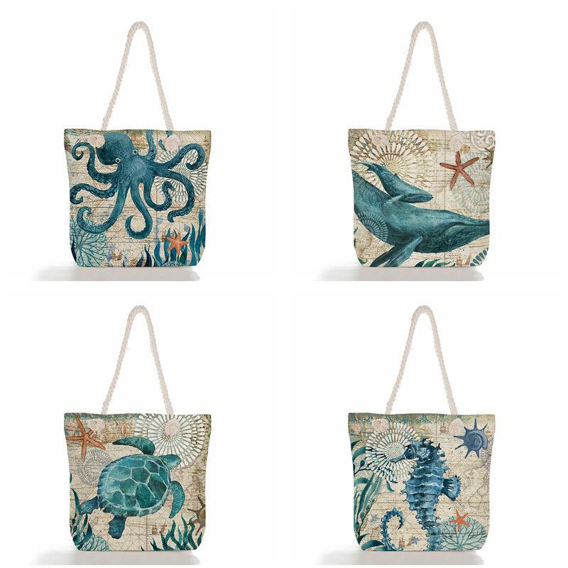 Turtle Print Tote Bag Heavy Duty Reusable Shopping Beach Shoulder Bag