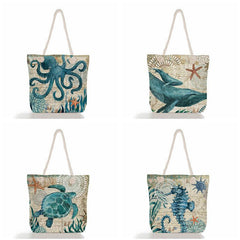 Turtle Print Tote Bag Heavy Duty Reusable Shopping Beach Shoulder Bag