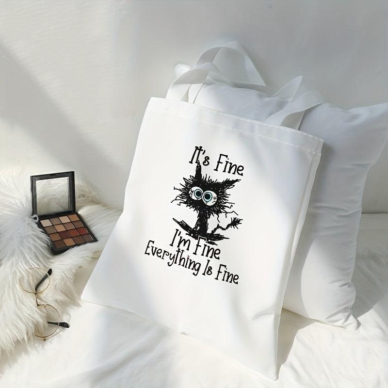 Scared Cat Print Canvas Tote Bag Large Travel Beach Shoulder Bag