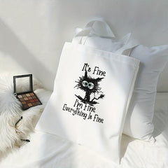 Scared Cat Print Canvas Tote Bag Large Travel Beach Shoulder Bag