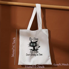 Scared Cat Print Canvas Tote Bag Large Travel Beach Shoulder Bag